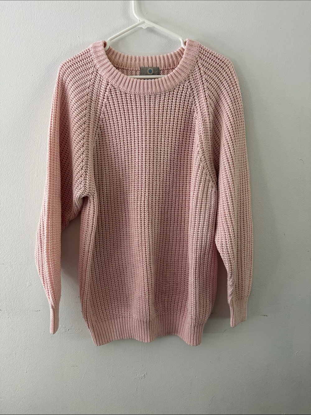 Oxygene Pale Pink Waffle-Textured Crewneck Sweater Sz M